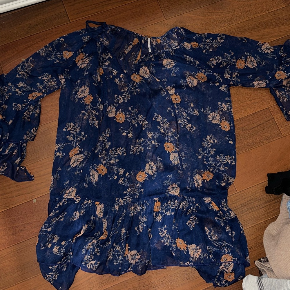 Long Sheer dress, blue slip that goes underneathh